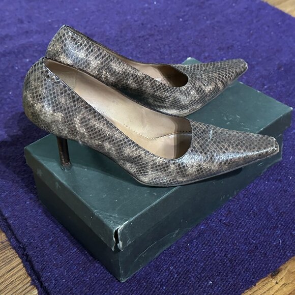 Y2K Gucci Embossed Leather Snakeskin and Wood Medium-heeled Pumps size 8B - Picture 3 of 10